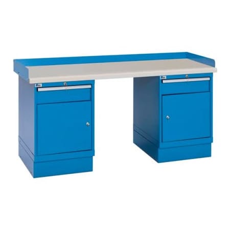 Lista International Industrial Workbench w/1 Drawer w/Shelf Cabinets, Plastic Laminate Top - Blue XSWB73-72PT/BB